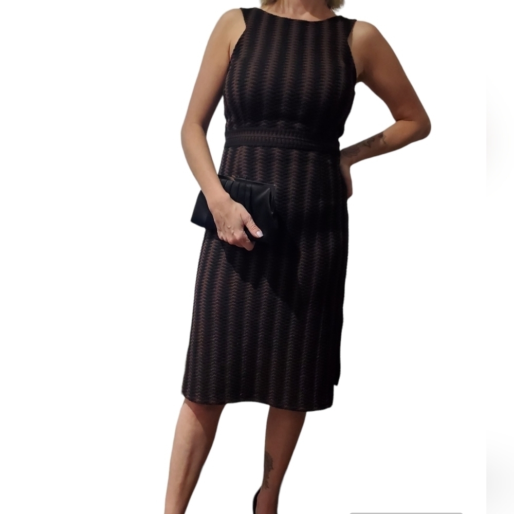 Anthropologie Maeve black & brown bodycon midi dress side splits size S - Picture 6 of 10